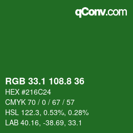 カラーコード: RGB 33.1 108.8 36 | qconv.com