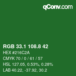 カラーコード: RGB 33.1 108.8 42 | qconv.com