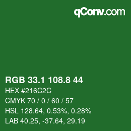 カラーコード: RGB 33.1 108.8 44 | qconv.com