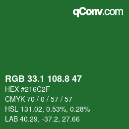 カラーコード: RGB 33.1 108.8 47 | qconv.com