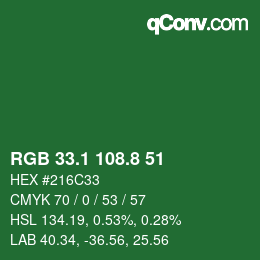 カラーコード: RGB 33.1 108.8 51 | qconv.com