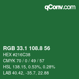 カラーコード: RGB 33.1 108.8 56 | qconv.com