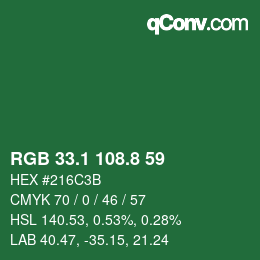 カラーコード: RGB 33.1 108.8 59 | qconv.com
