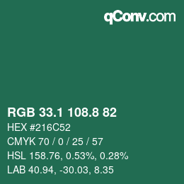 Color code: RGB 33.1 108.8 82 | qconv.com