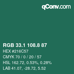 Farbcode: RGB 33.1 108.8 87 | qconv.com