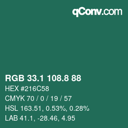 Color code: RGB 33.1 108.8 88 | qconv.com