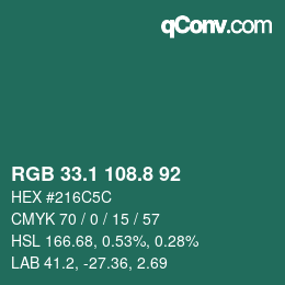 Color code: RGB 33.1 108.8 92 | qconv.com