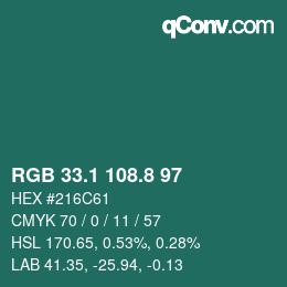 Color code: RGB 33.1 108.8 97 | qconv.com