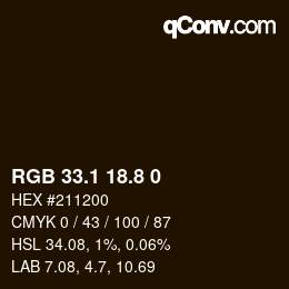 Color code: RGB 33.1 18.8 0 | qconv.com