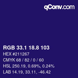 カラーコード: RGB 33.1 18.8 103 | qconv.com