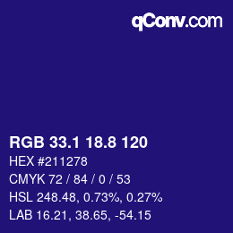 カラーコード: RGB 33.1 18.8 120 | qconv.com