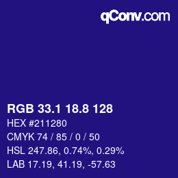 カラーコード: RGB 33.1 18.8 128 | qconv.com