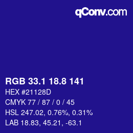 カラーコード: RGB 33.1 18.8 141 | qconv.com