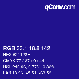 カラーコード: RGB 33.1 18.8 142 | qconv.com