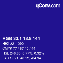 カラーコード: RGB 33.1 18.8 144 | qconv.com