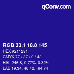 カラーコード: RGB 33.1 18.8 145 | qconv.com
