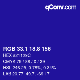 カラーコード: RGB 33.1 18.8 156 | qconv.com