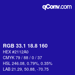 カラーコード: RGB 33.1 18.8 160 | qconv.com