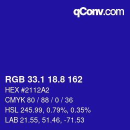 カラーコード: RGB 33.1 18.8 162 | qconv.com