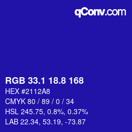 カラーコード: RGB 33.1 18.8 168 | qconv.com
