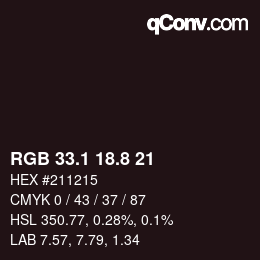 Color code: RGB 33.1 18.8 21 | qconv.com
