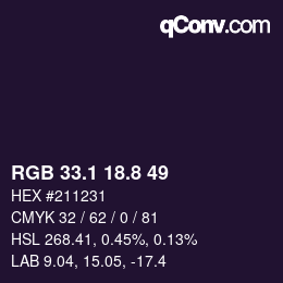 Código de color: RGB 33.1 18.8 49 | qconv.com