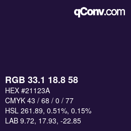 Color code: RGB 33.1 18.8 58 | qconv.com