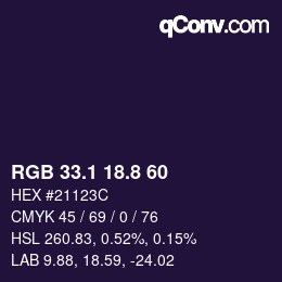 Color code: RGB 33.1 18.8 60 | qconv.com