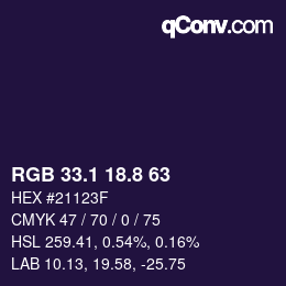 Color code: RGB 33.1 18.8 63 | qconv.com