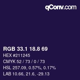 Color code: RGB 33.1 18.8 69 | qconv.com