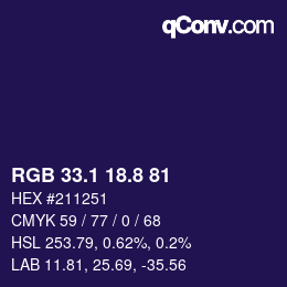カラーコード: RGB 33.1 18.8 81 | qconv.com