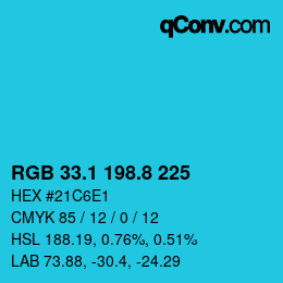 カラーコード: RGB 33.1 198.8 225 | qconv.com