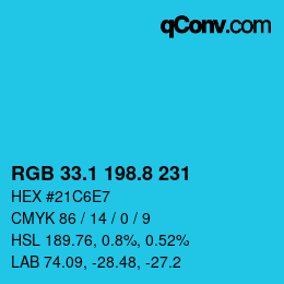 カラーコード: RGB 33.1 198.8 231 | qconv.com