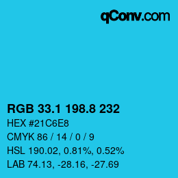 カラーコード: RGB 33.1 198.8 232 | qconv.com