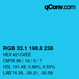 カラーコード: RGB 33.1 198.8 238 | qconv.com