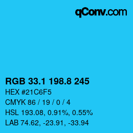 カラーコード: RGB 33.1 198.8 245 | qconv.com