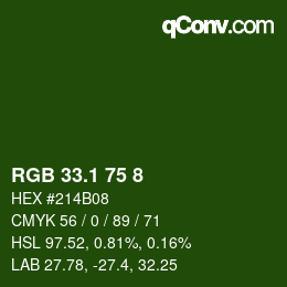 カラーコード: RGB 33.1 75 8 | qconv.com