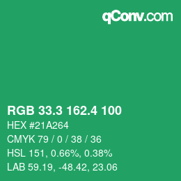 カラーコード: RGB 33.3 162.4 100 | qconv.com