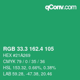 カラーコード: RGB 33.3 162.4 105 | qconv.com