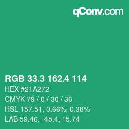 カラーコード: RGB 33.3 162.4 114 | qconv.com
