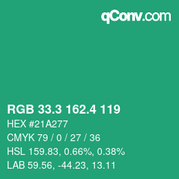 カラーコード: RGB 33.3 162.4 119 | qconv.com