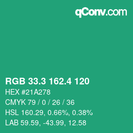 カラーコード: RGB 33.3 162.4 120 | qconv.com