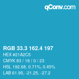 カラーコード: RGB 33.3 162.4 197 | qconv.com