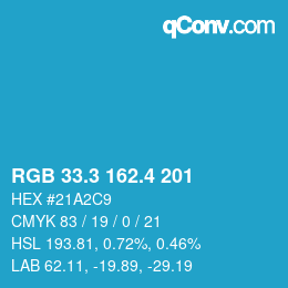 カラーコード: RGB 33.3 162.4 201 | qconv.com