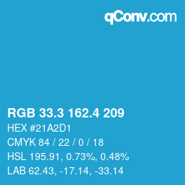 カラーコード: RGB 33.3 162.4 209 | qconv.com
