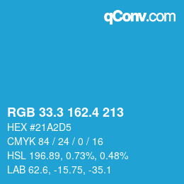 カラーコード: RGB 33.3 162.4 213 | qconv.com