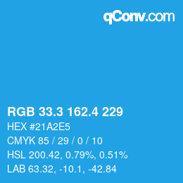 カラーコード: RGB 33.3 162.4 229 | qconv.com