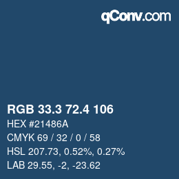 カラーコード: RGB 33.3 72.4 106 | qconv.com