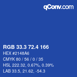 カラーコード: RGB 33.3 72.4 166 | qconv.com