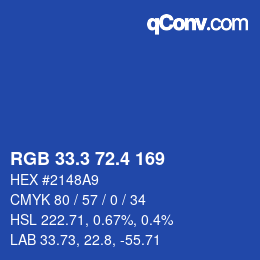 カラーコード: RGB 33.3 72.4 169 | qconv.com